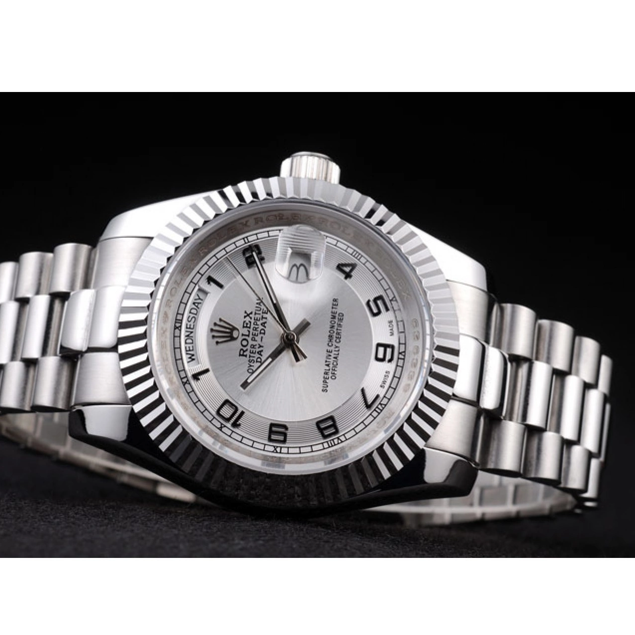 MiroTime 0729 Rolex Day-Date Polished Stainless Steel White Dial